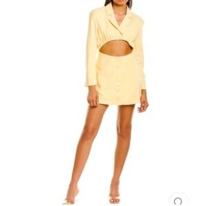 NWT Danielle Bernstein Cutcout Blazer Dress in Buttermilk Yellow Size Small